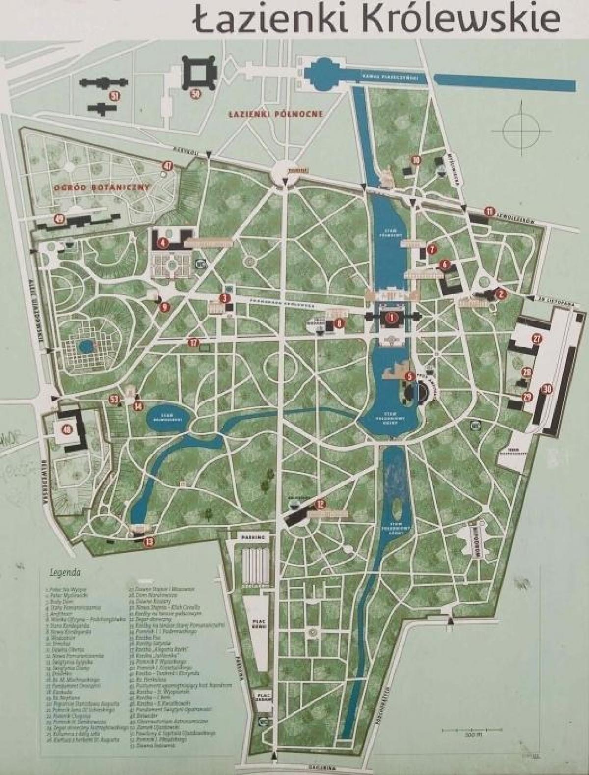 lazienki پارک وارسا نقشہ