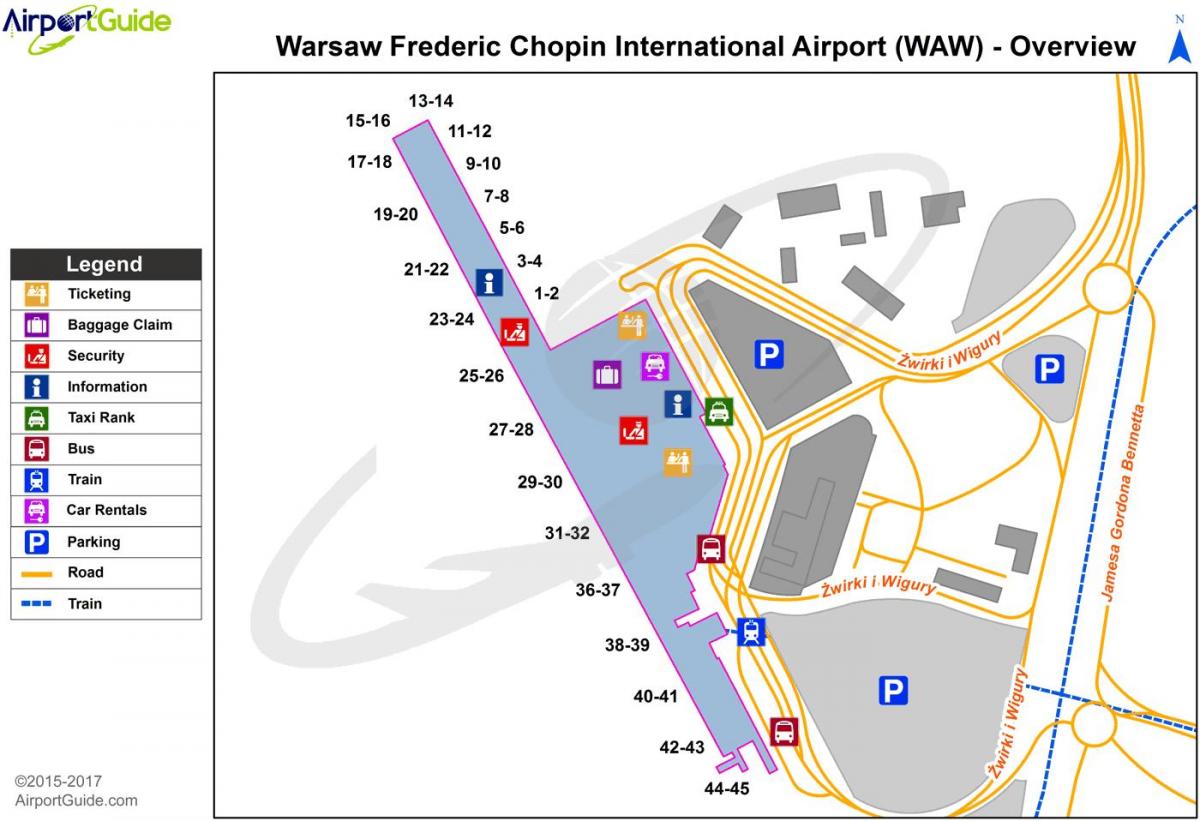 وارسا فریڈرک chopin ہوائی اڈے کا نقشہ