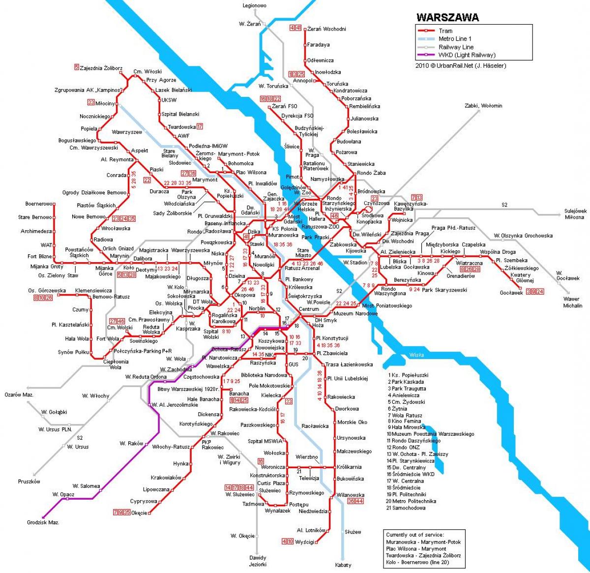 وارسا ٹرین کا نقشہ